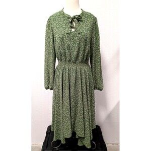 Lark & Grey Green Paisley Floral Print Smocked Dress sz M Holiday Modest Peasant